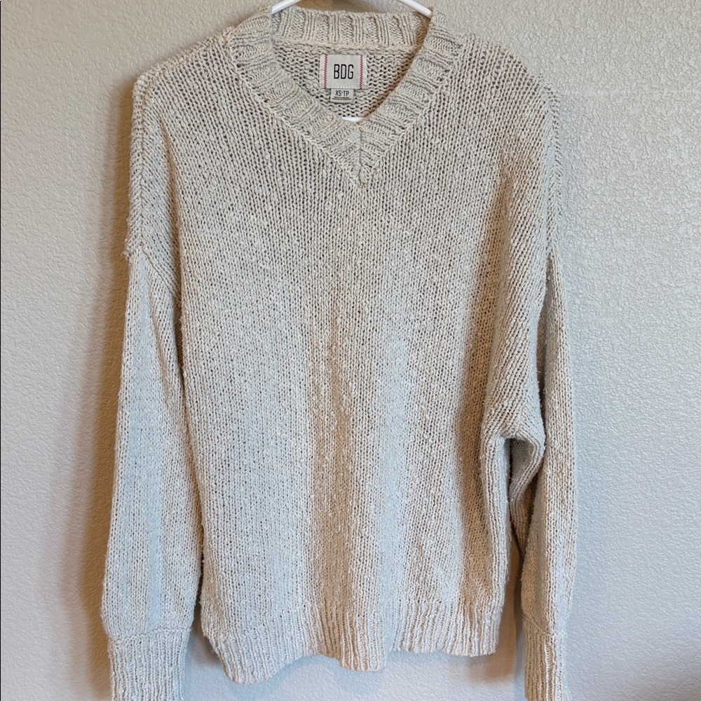 BDG Men's V-Neck Sweater in Cream